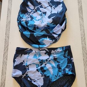 Albion Rucjed Crop Top And High waist Bottom, Hibiscus